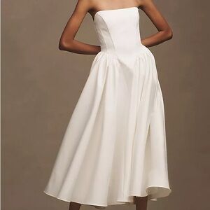 BHLDN NWT Anthropologie Strapless Basque-Waist Lace Up Fit & Flare Midi Dress